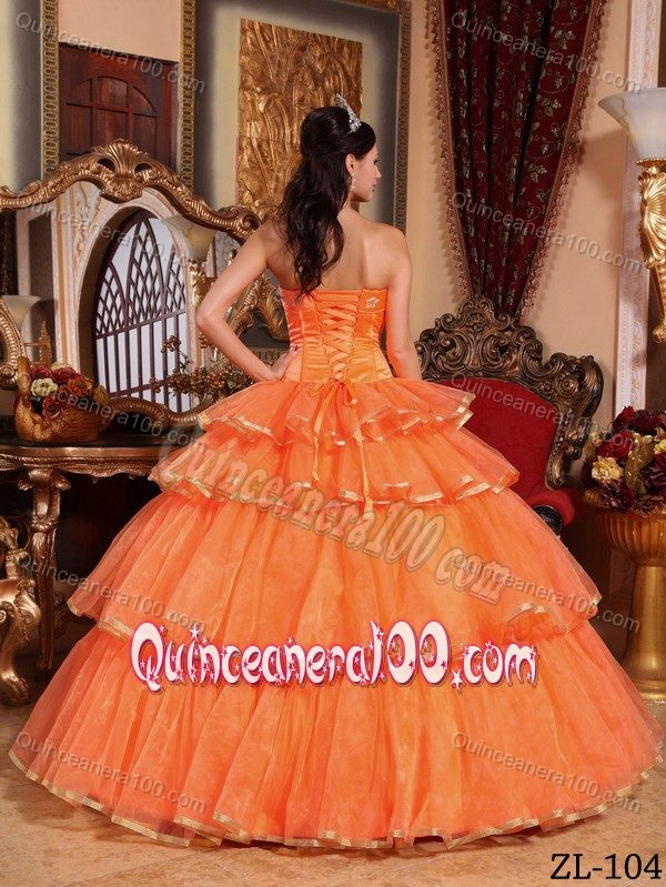 Classy Ruffled Orange Red Dress for Sweet 15 with Big Bowknot