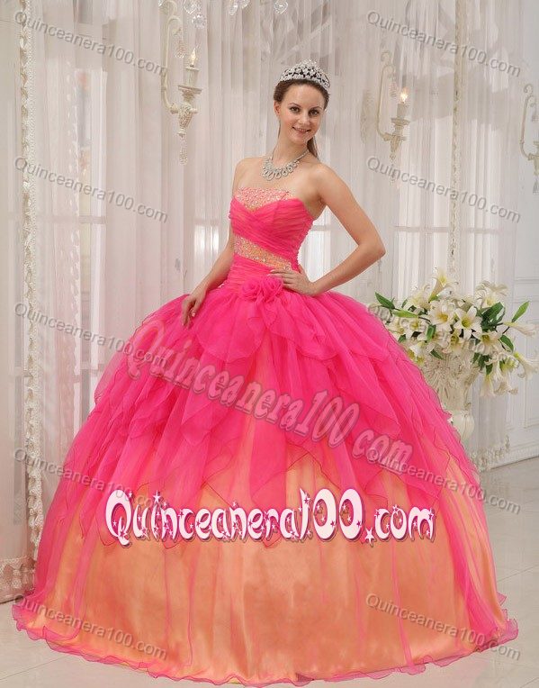 Low Price Beaded Ruffled Two-toned Sweet 16 Dress Designer