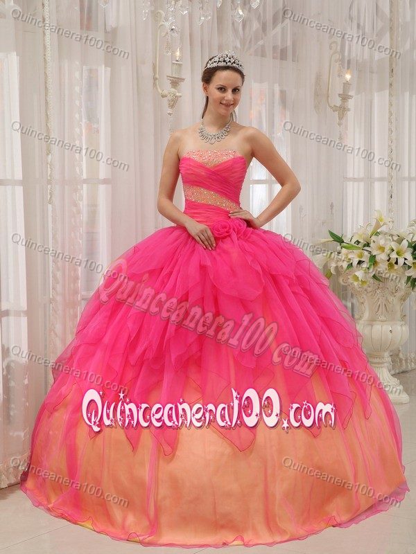 Low Price Beaded Ruffled Two-toned Sweet 16 Dress Designer