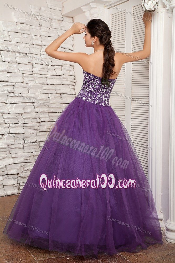 Elegant Purple A-line Sweetheart Beading Sweet Sixteen Dresses