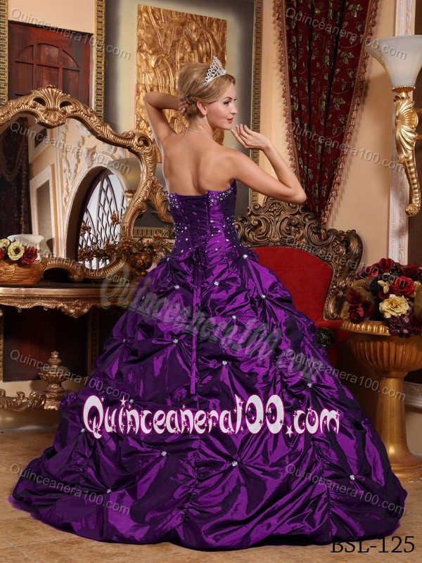 Eggplant Purple Princess Strapless Pick-up Taffeta Dress for Quince