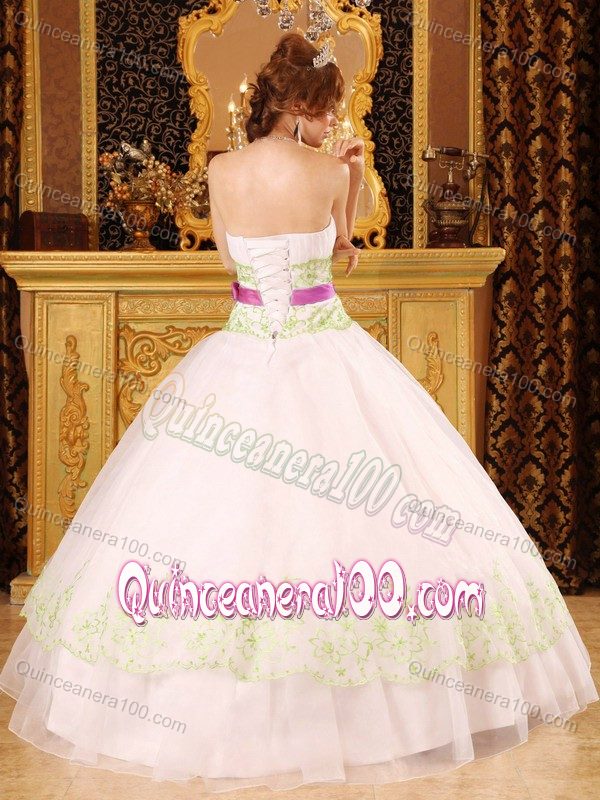 Lovely Pleated Strapless Organza Quinceanera Dress with Bow Sash