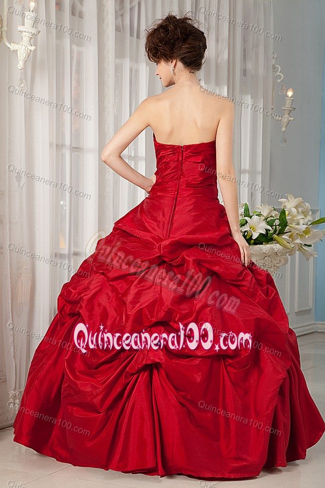 Red Taffeta Appliques Quinceanera Gown Dresses with Pick-ups