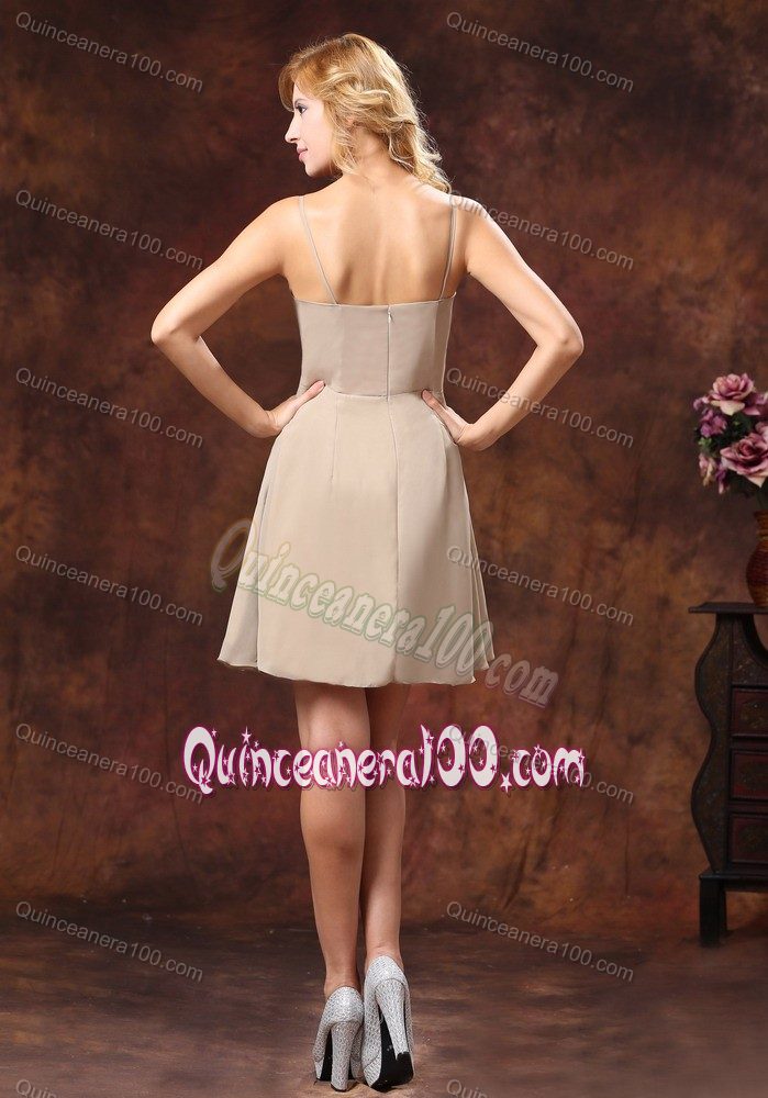 Brown Mini-length Dama Dress with Spaghetti Straps in Chiffon