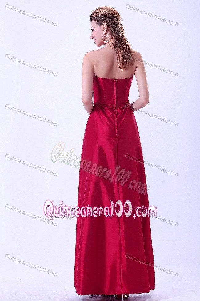 Strapless Wine Red Quinceanera Dama Dress with Pleat in Taffeta