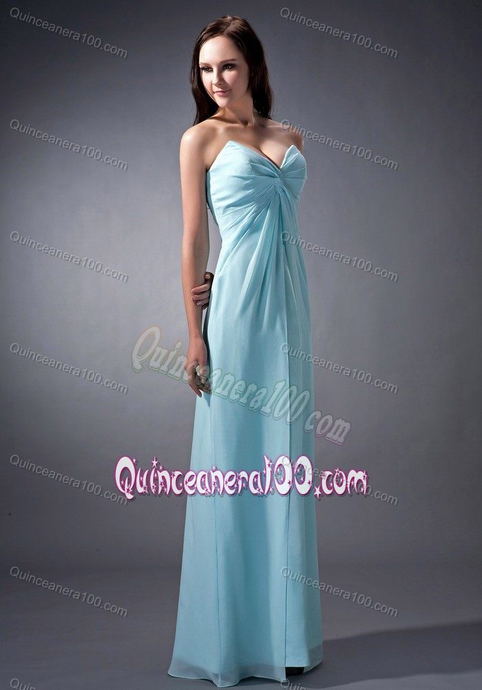 Sweetheart Baby Blue Column Chiffon Ruched Quinceanera Dama Dress
