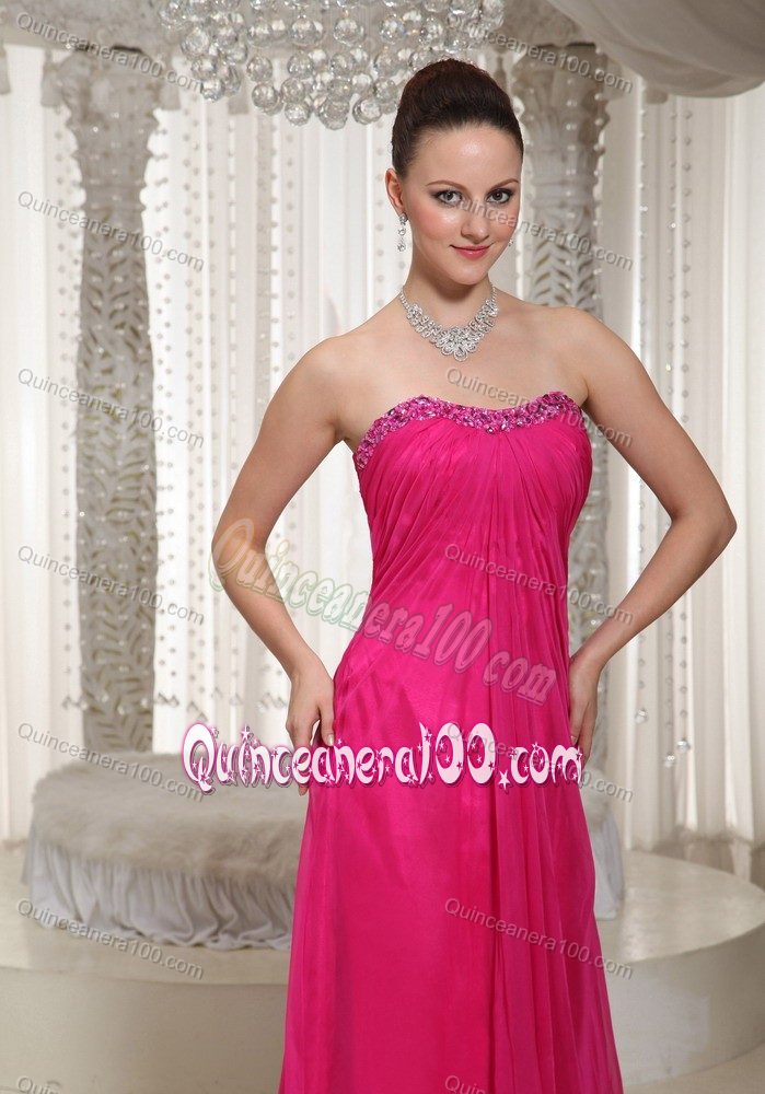 Vintage Strapless Dama Dress in Hot Pink with Beading and Ruches