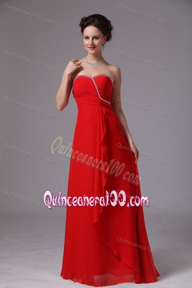 Sweetheart Red Beaded and Ruched Empire Chiffon Dama Dress ...