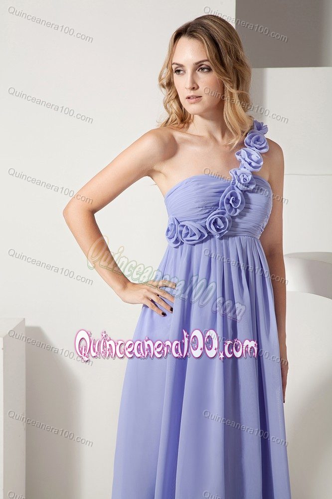 Lilac Ankle-length One Shoulder Hand Made Flowers 15 Dresses For Damas