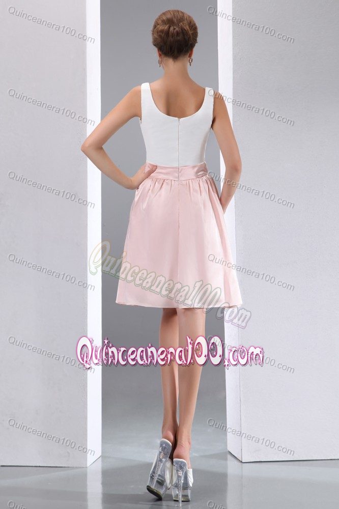 White and Pink A-line Scoop Mini-length Formal Dresses For Dama