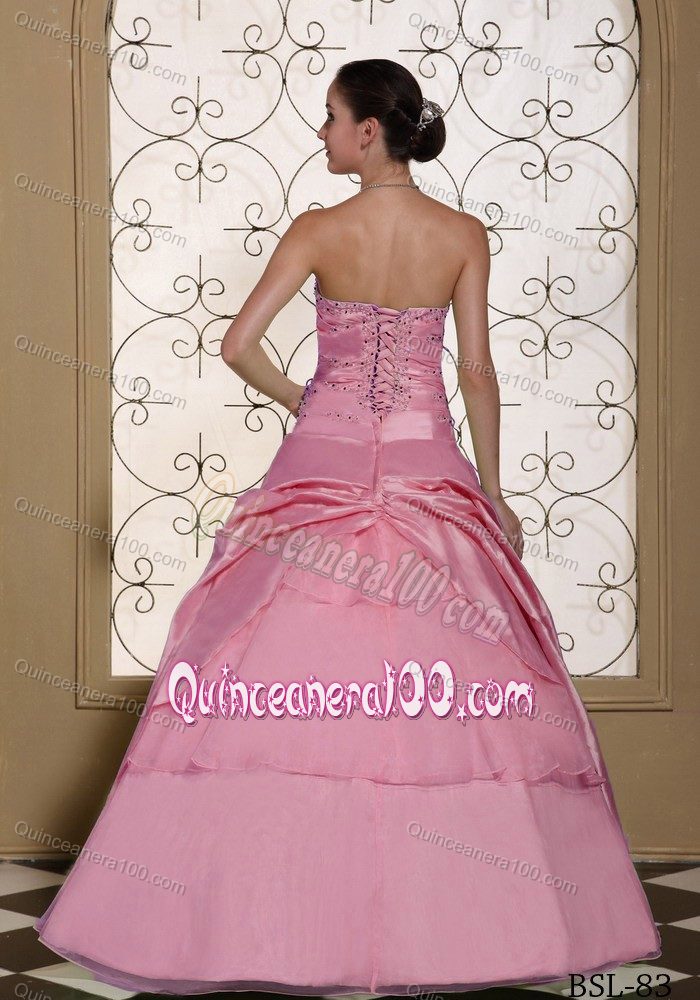 Pink Taffeta and Organza Quinceanera Gown Dresses with Beading
