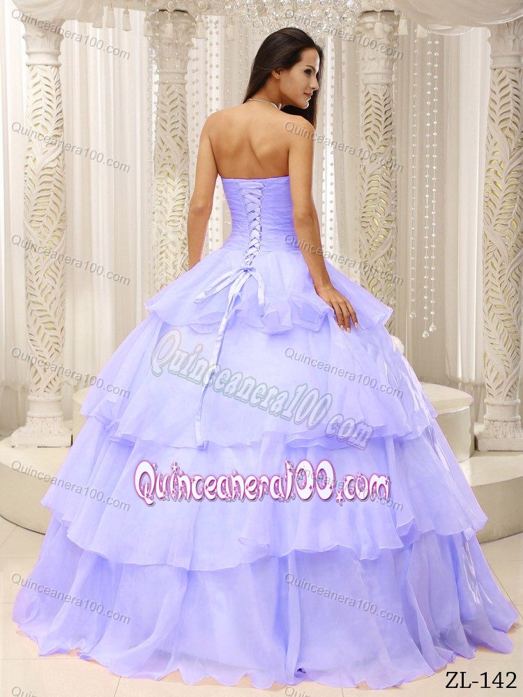 Lilac Multi-layer Organza Quince Dresses with Floral Embellishment