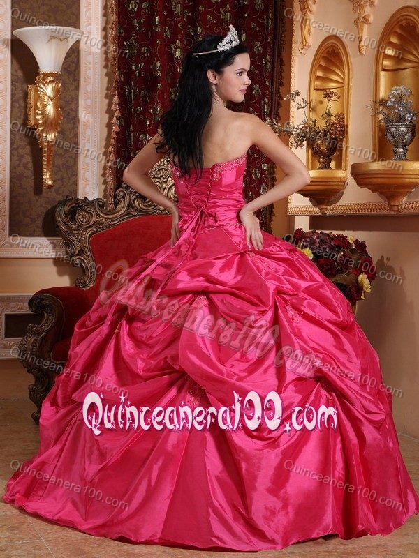 Rose Red Strapless Beading Appliques Pick-ups Sweet 16 Dresses