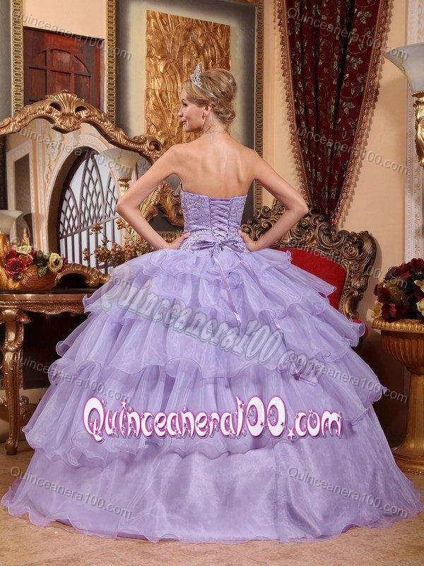 Lilac Strapless Beading Tiers and Ruffles Decorate Quinces Dresses
