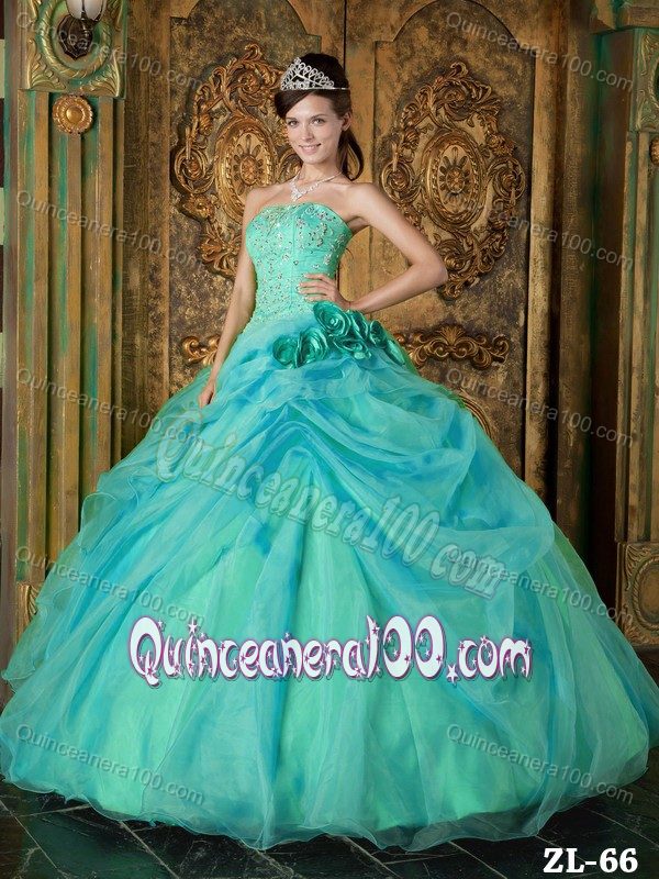 Turquoise Ball Gown Strapless Quinceanera Dresses with Appliques ...