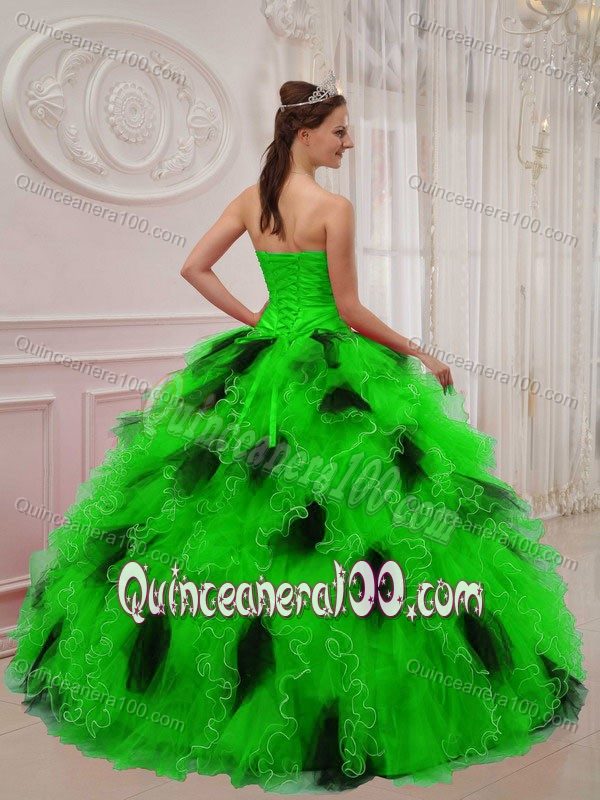 Green and Black Sweetheart Beading and Ruffles Quince Dresses Joni Mitchells dress