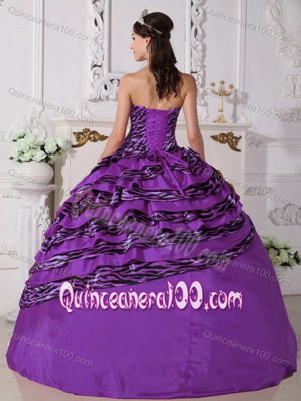 Purple Strapless Zebra Dress for Quince with Hand Made Flowers High Quity Quinceanera Dres