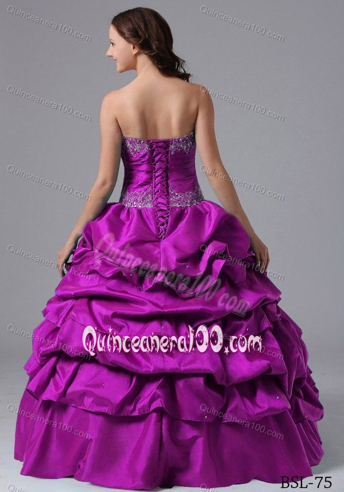 Pick-ups Fuchsia Ball Gown Quinceanera Dress with Appliques