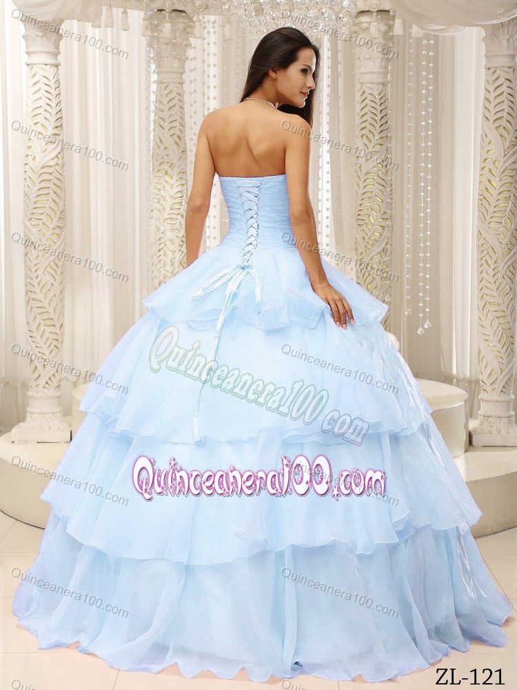 Sweetheart Light Blue Dresses for Quince with Flowers Ruffles
