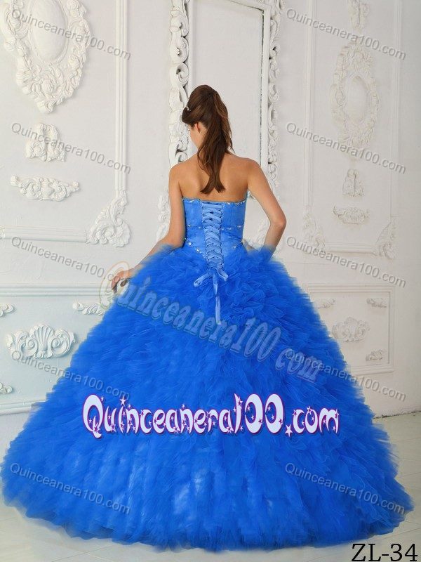 Greatest American Dog 2014 Ball Gown Sweetheart Blue Sweet 15 Dress with Rhinestones