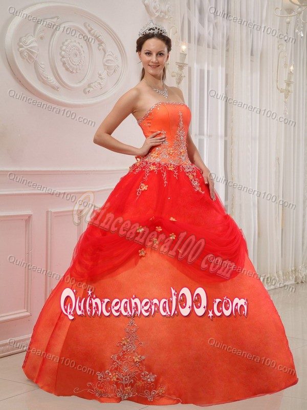 Fashionable Strapless Appliqus Quinceanera Gowns Tulle and Taffeta