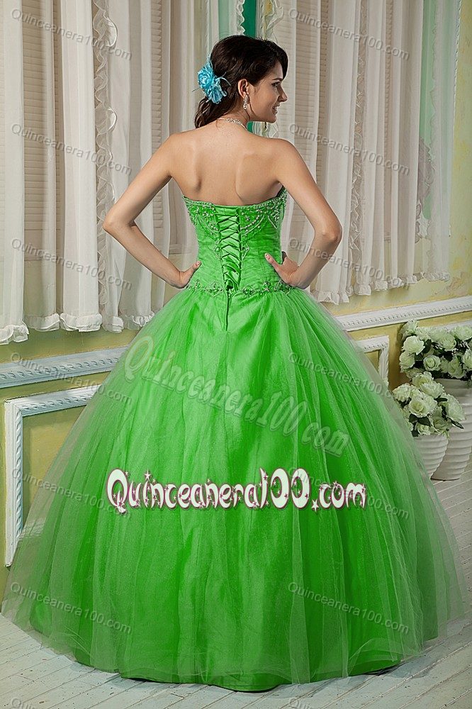 Ball Gown Spring Green Sweet 16 Dress with Rhinestones on Sale