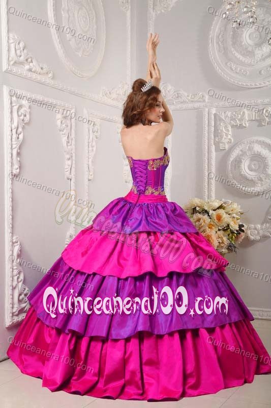 Pretty Two-toned Appliqued Dress for Quince with Ruffled Layers