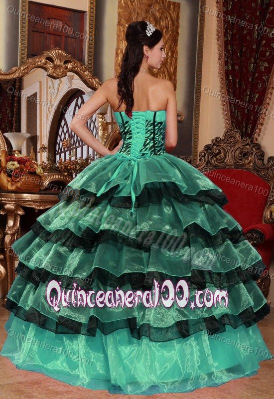 Multi-colored Strapless Ruched Bodice Tiered Quinceanera Gowns