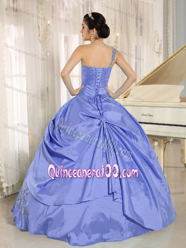 Sexy Appliqued One Shoulder Lilac Quinceanera Gown Dresses