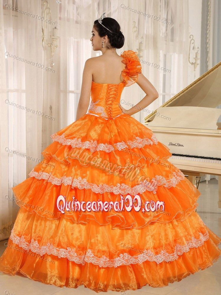 Corset Orange Red Ruffled Dress for Sweet 15 with Appliques