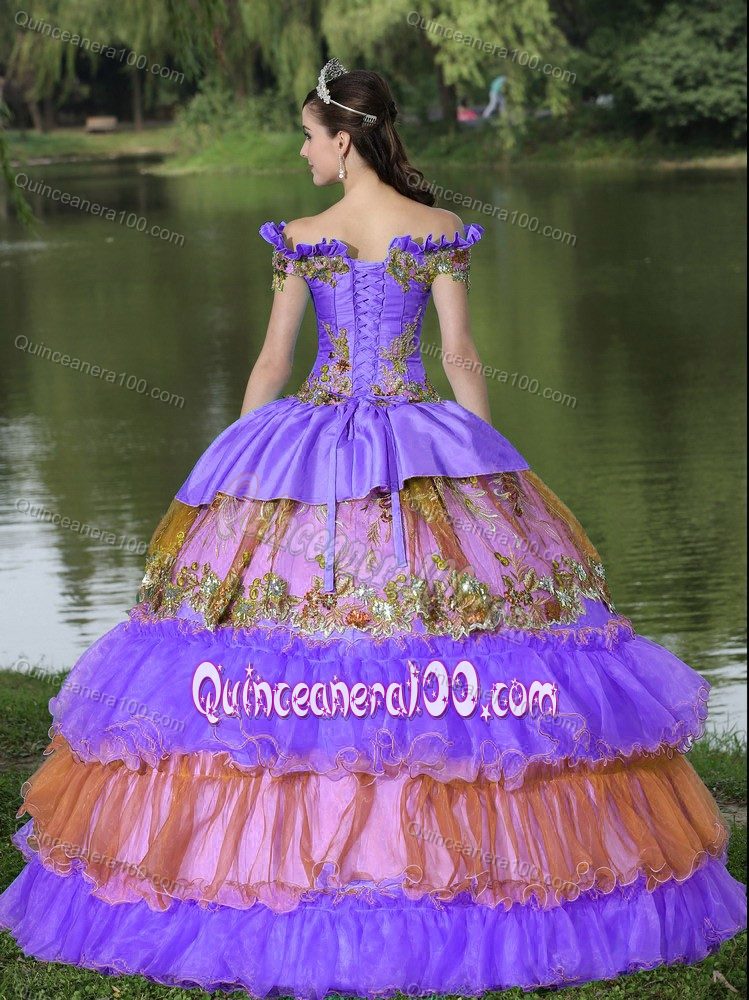 Multi-color Off The Shoulder Appliqued Sweet Sixteen Dresses