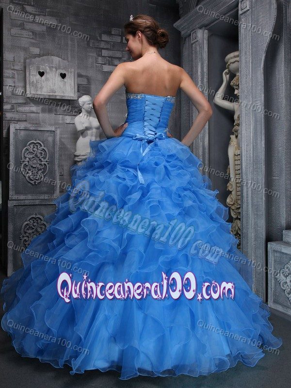 Beautiful Sweetheart Blue Quinceanera Dress Ruffled Appliqued