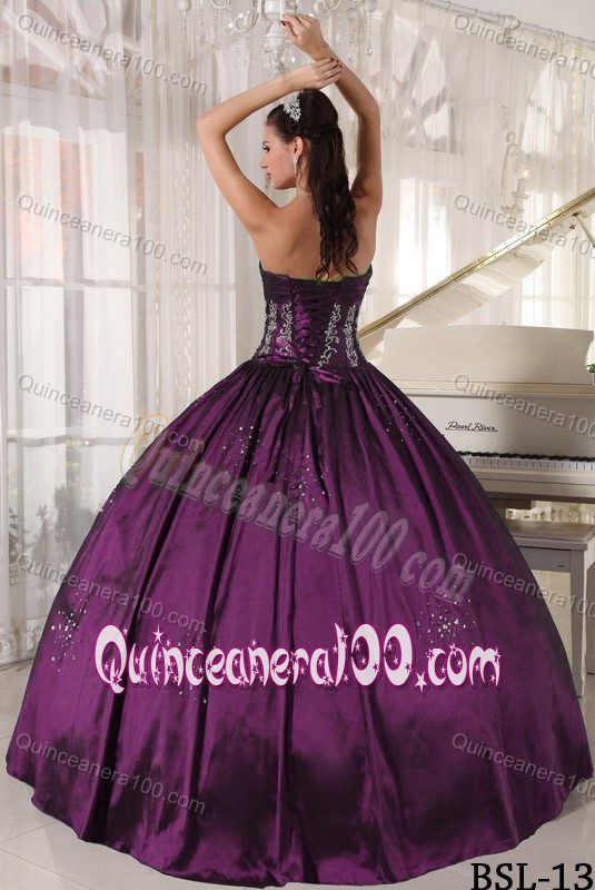 Discount Embroidery Beaded Eggplant Purple Quinceanera Dress