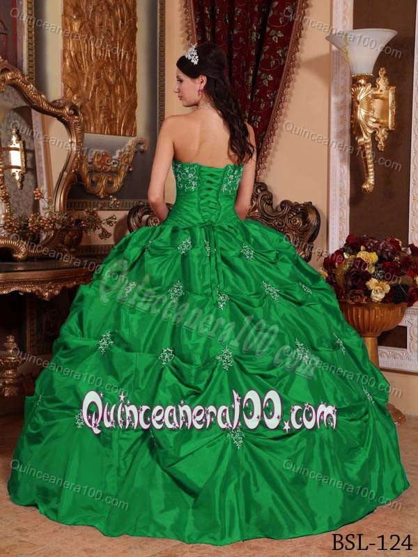 Most Beautiful Forest Green Appliques Quinceanera Dress for Women