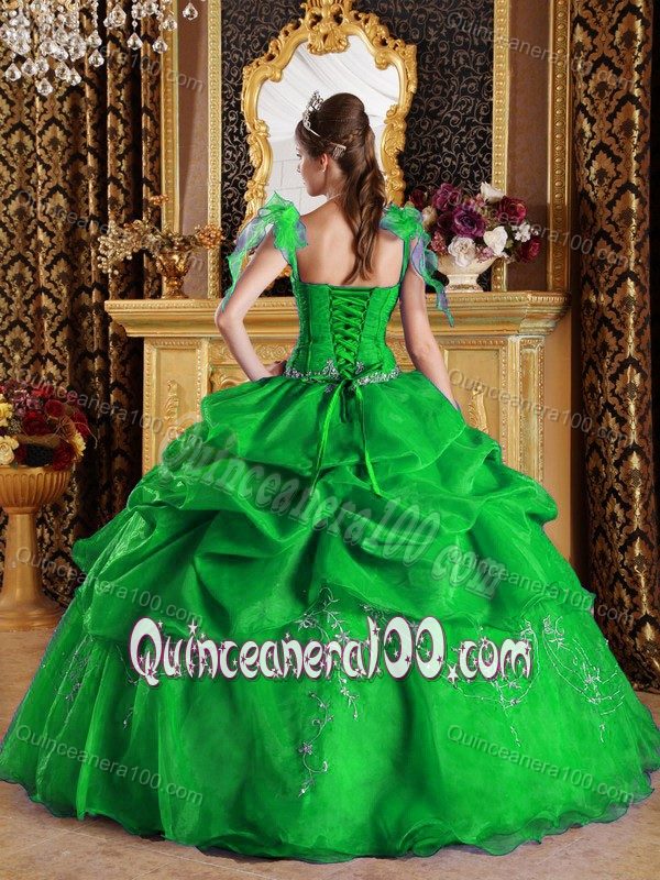 Amazing Green Ball Gown with Spaghetti Straps Dress For Quinceaneras