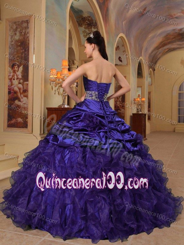 Dark Purple Sweetheart Quinceanera Gowns with Beaded Sash - Quinceanera 100