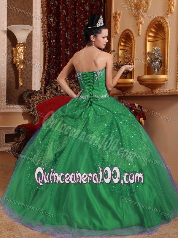 Green Ball Gown Dress for 15th with Beading and Appliques