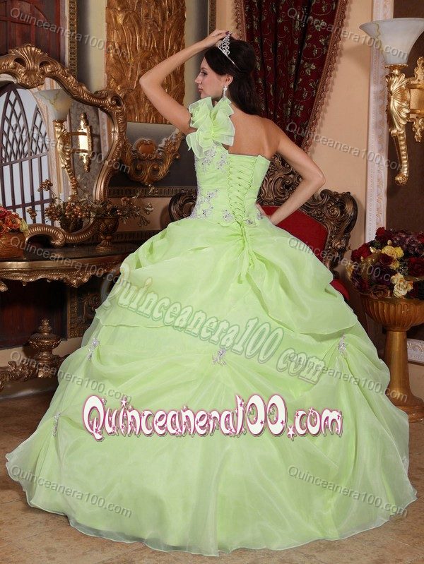Yellow Green One Shoulder Appliques Sweet 16 Dresses