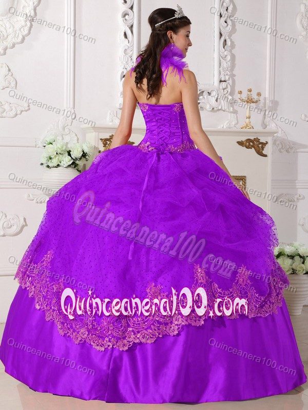 Project Runway Purple Halter Top Quinceanera Dress with Appliques and Glitters