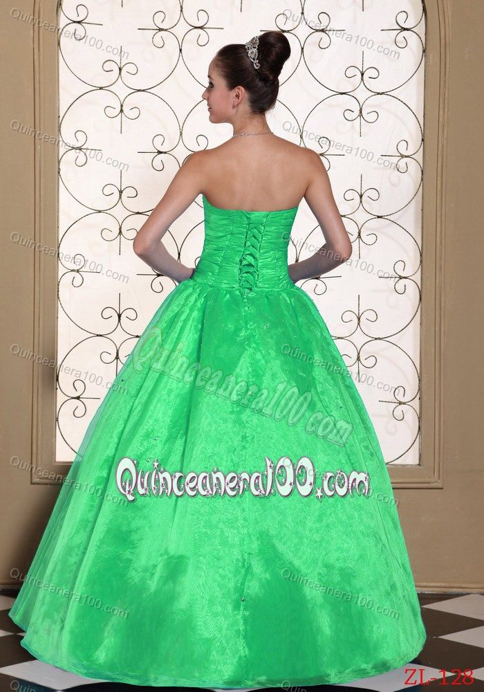 Lovely Green Strapless Sweet 16 Dresses With Beading On Top