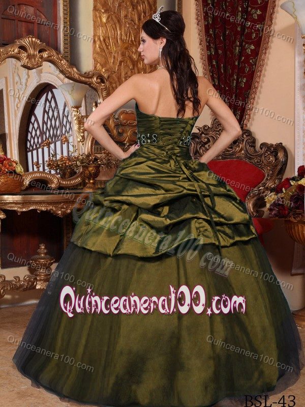 Brown Tulle and Taffeta Quinceanera Dress in Floor-length with Beading