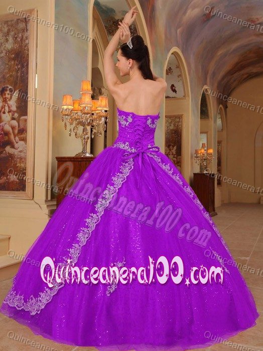 Fuchsia Sweetheart Quince Dress by Organza with Embroidery and Beading