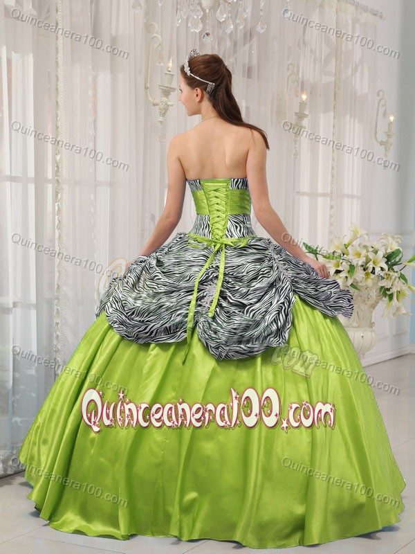 Yellow Green Dress for Sweet 16 with Black and White Zebra Print