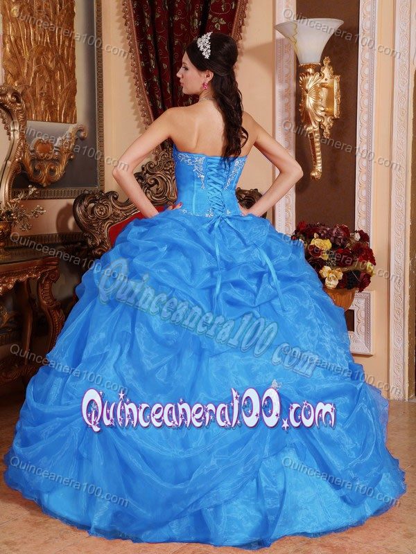 Cheap Baby Blue Sweetheart Floor-length Appliqued Quinceanera Dress