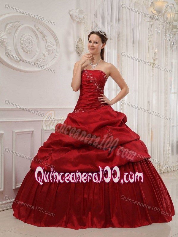 Customized Pick Ups Beaded Wine Red Quinceanera Dresses