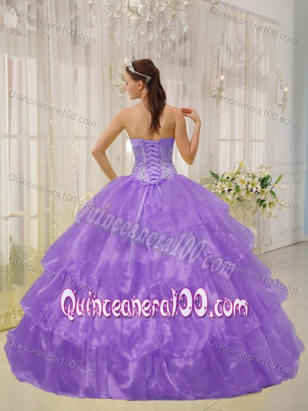 Corset Light Purple Ruffled Beaded Quinceanera Party Dresses