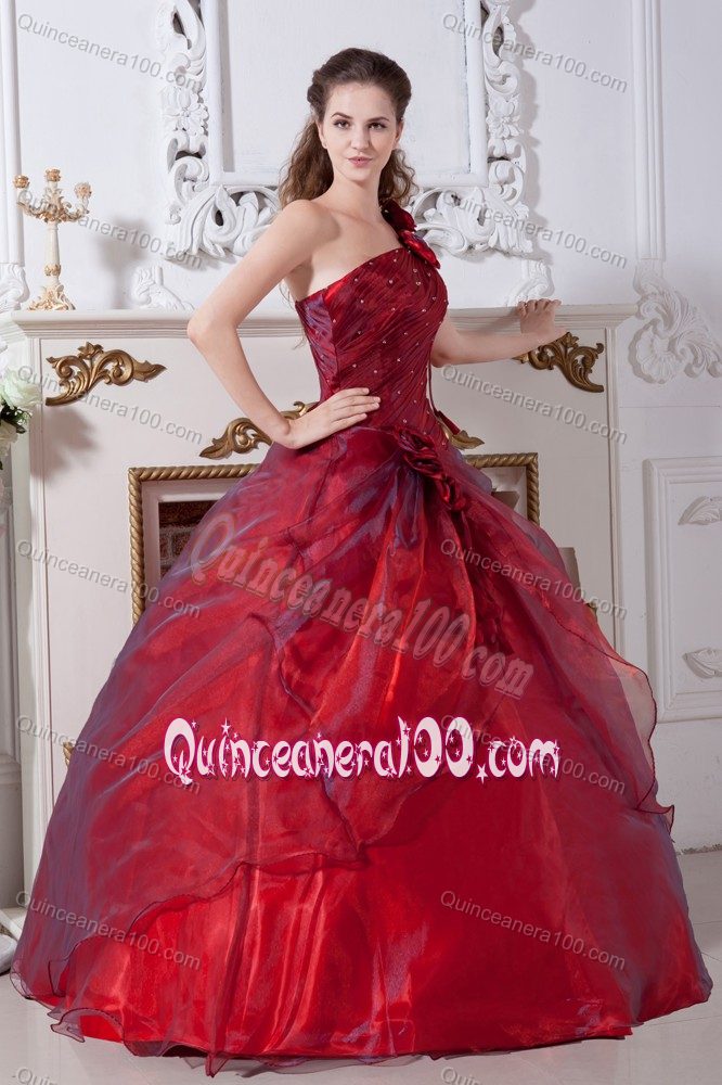Chic Wine Red One Shoulder Taffeta and Organza Dresses Quince