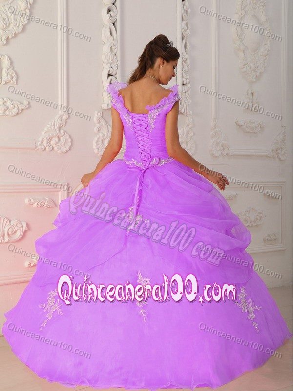 Lavender Taffeta and Organza Quinceanera Dress with Appliques