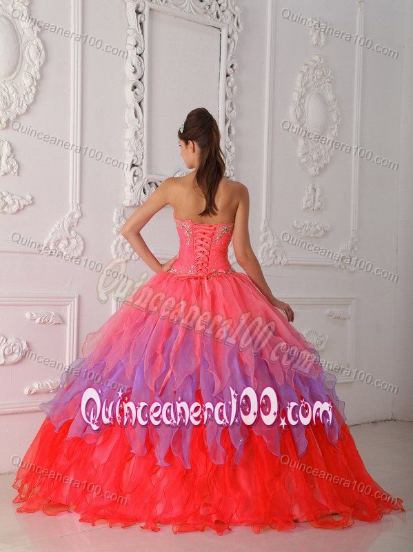 Multi-color Ball Gown Beaded Organza Quince Dresses with Ruches