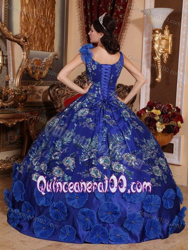 Blue Ball Gown V-neck Dress for Quinceaneras with Appliques